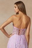 Juliet 2403 Long Butterfly Glitter Embroidered Gown with Corset Top