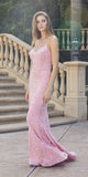 Juliet 2406 Velvet Sequin Fitted Gown V-Neckline Lace Up Back