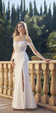 Juliet 2407 Long Off the Shoulder Ruched Gown with Corset Top and Slit