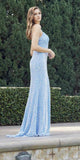 Juliet 2408 Floor Length Velvet Sequin Gown with Corset Bodice and Slit