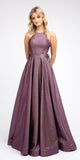 Side Lace-Up Long Metallic Purple Prom Dress