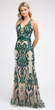 Green Sequins Long Prom Dress Cut-Out Back