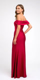 Off-Shoulder Fit and Flare Long Prom Dress Burgundy with Slit