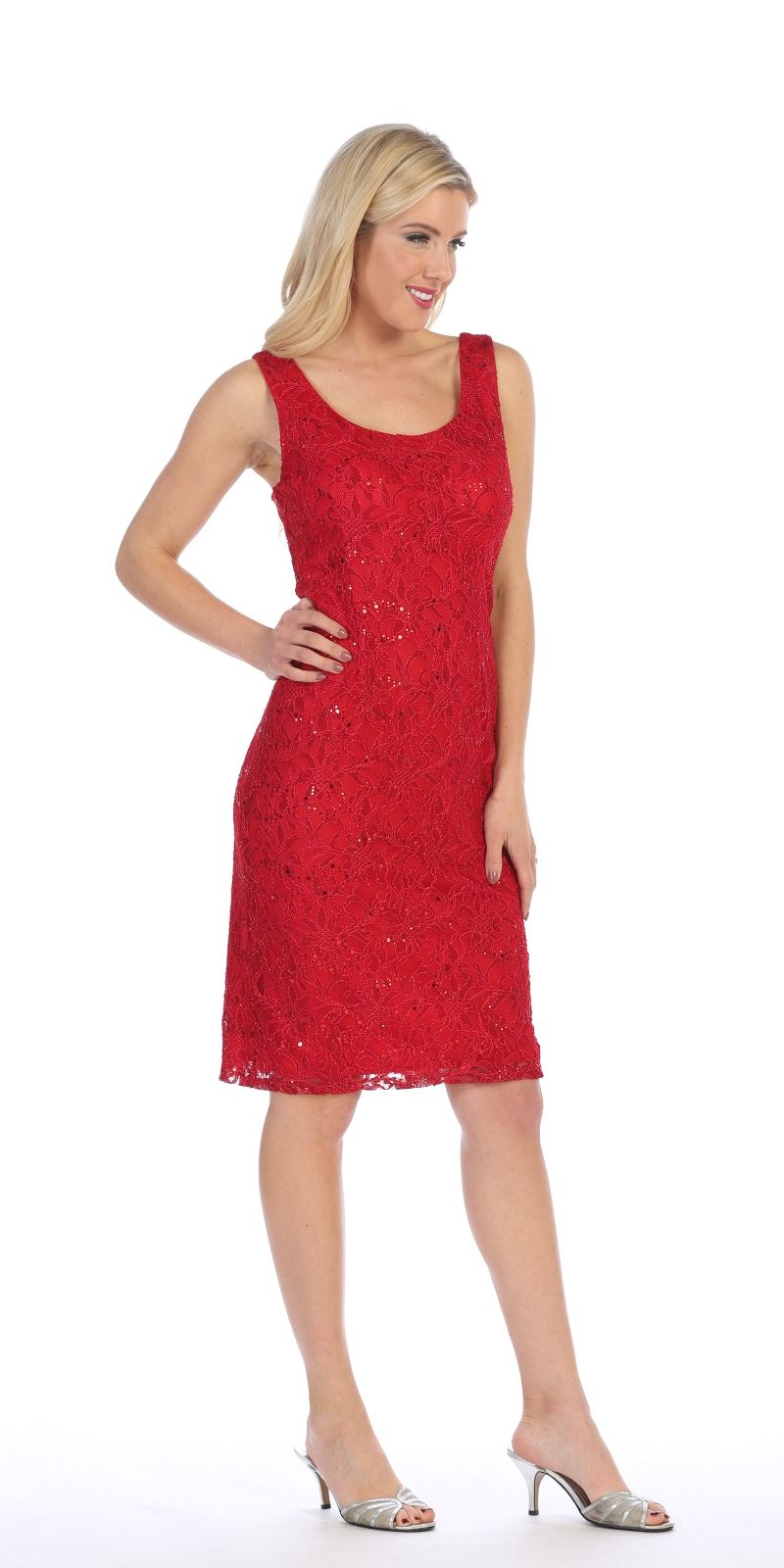 Celavie 2462s Modest Red Short Lace Dress With Matching Bolero Jacket Back View