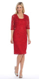 Celavie 2462s Modest Red Short Lace Dress With Matching Bolero Jacket