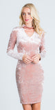 Cut Out V-Neckline Short Cocktail Dress Long Sleeves Blush