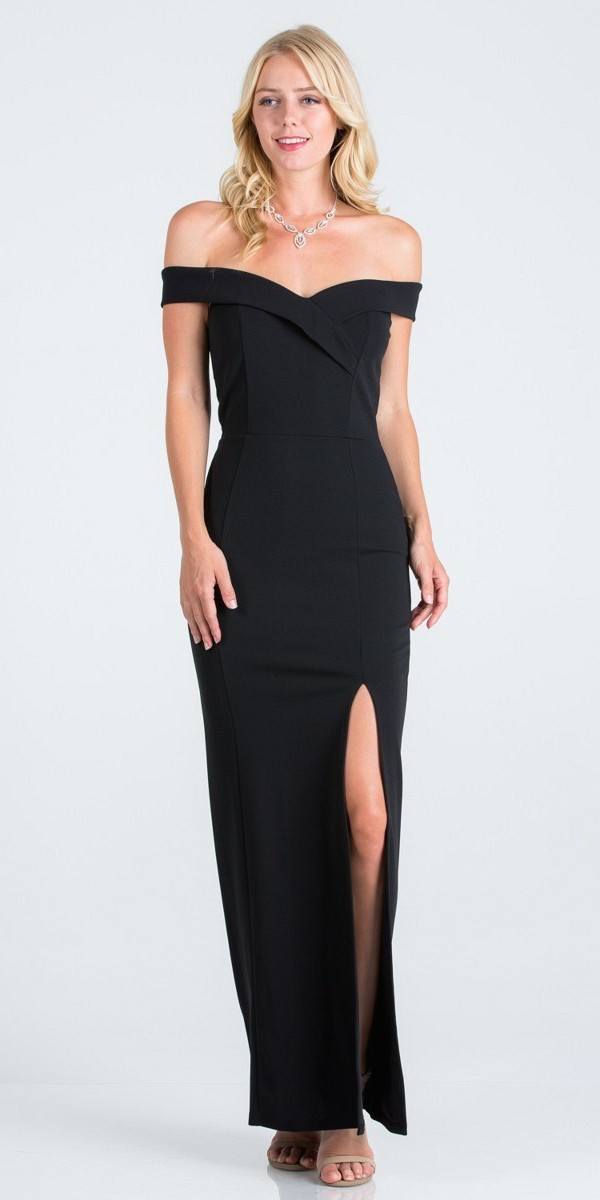 Black Off-the-Shoulder Long Formal Dress with Slit