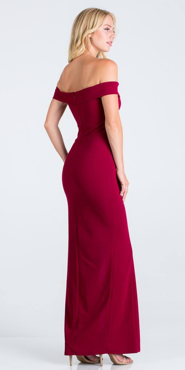 La Scala 25078 Burgundy Off-the-Shoulder Long Formal Dress with Slit