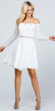 La Scala 25406 Off-Shoulder Long Sleeved Short Cocktail Dress Off White