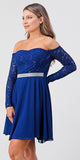La Scala 25406 Off-Shoulder Long Sleeved Short Cocktail Dress Royal Blue