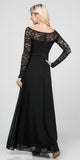 Long Sleeved Lace Bodice A-Line Long Formal Dress Black