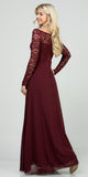 Long Sleeved Lace Bodice A-Line Long Formal Dress Burgundy