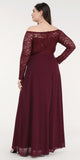 La Scala 25418 Plus Size Long Sleeved Lace Bodice A-Line Long Formal Dress Burgundy