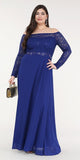La Scala 25418 Plus Size Long Sleeved Lace Bodice A-Line Long Formal Dress Royal Blue