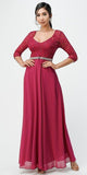 La Scala 25434 Long Evening Fuchsia Chiffon Dress Lace Mid-Length Sleeve