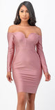 La Scala 25465 Long Sleeved Off-Shoulder Cocktail Short Dress Ash Rose