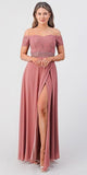 La Scala 25555 Dark Mauve Off-Shoulder Long Formal Dress with Slit