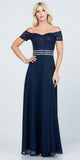 Navy Blue Off-Shoulder Long Formal Dress with Slit