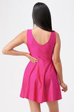 La Scala 25589 Sleeveless Dalia Fit and Flared Solid V-Neck Tricot Dress Fuchsia back