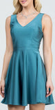 La Scala 25589 Sleeveless Dalia Fit and Flared Solid V-Neck Tricot Dress Rust Aqua