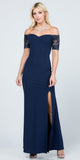 La Scala 25612 Long Mermaid Navy Blue Dress Off Shoulder Lace Sleeve