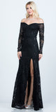 La Scala 25641 Long Sleeved Off-Shoulder Long Prom Dress with Slit Black