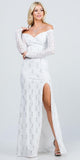 La Scala 25641 Long Sleeved Off-Shoulder Long Prom Dress with Slit Off White