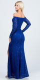 La Scala 25641 Long Sleeved Off-Shoulder Long Prom Dress with Slit Royal Blue