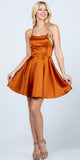 Short Fit and Flare Cognac Dress Spaghetti Straps Criss Cross Back