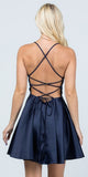 Short Fit and Flare Navy Blue Dress Spaghetti Straps Criss Cross Back