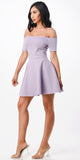 La Scala 25795 Off the Shoulder Short Sleeve Skater Dress Lilac