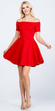 La Scala 25795 Off the Shoulder Short Sleeve Skater Dress Red