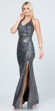La Scala 25814 Fitted Sequins Black Long Dress Halter Neck Front Sexy Slit