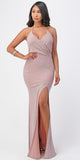 La Scala 25814 Fitted Sequins Blush Long Dress Halter Neck Front Sexy Slit