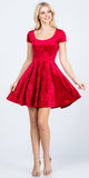 CLEARANCE - La Scala 25821 Crushed Velvet Short Sleeve Red Skater Dress (Size XL)