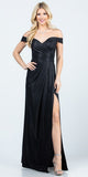 Long Off The Shoulder Glittery Jacquard Black Gathered Gown With Open Side