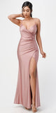 La Scala 25872 Long Ash Rose Party Dress Pleated Spaghetti Strap Side Leg Slit