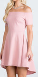 La Scala 25894 Off The Shoulder Short Sleeve Glittered Skater Dress Blush