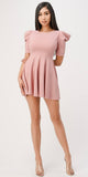 La Scala 25910 Short Puff Sleeve Fit and Flare A-Line Dress Blush