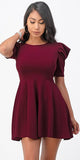 La Scala 25910 Short Puff Sleeve Fit and Flare A-Line Dress Burgundy