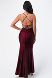 La Scala 25925 Back Lace Up Mermaid Dress Burgundy Waist Shirring And Open Slit