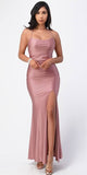 La Scala 25925 Back Lace Up Mermaid Dress Rose Waist Shirring And Open Slit