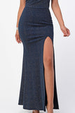 La Scala 25928 Long Fitted Sheath Navy Blue Party Dress Strapless With Slit