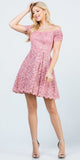 La Scala 25942 Short Lace Blush Skater Dress Short Sleeve Off The Shoulder