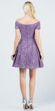 La Scala 25942 Short Lace Lavender Skater Dress Short Sleeve Off The Shoulder