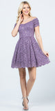 La Scala 25942 Short Lace Lavender Skater Dress Short Sleeve Off The Shoulder