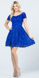 La Scala 25942 Short Lace Royal Blue Skater Dress Short Sleeve Off The Shoulder