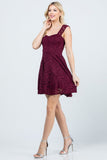 La Scala 25943 Lace Burgundy Short Dress Skater A-Line Sleeveless