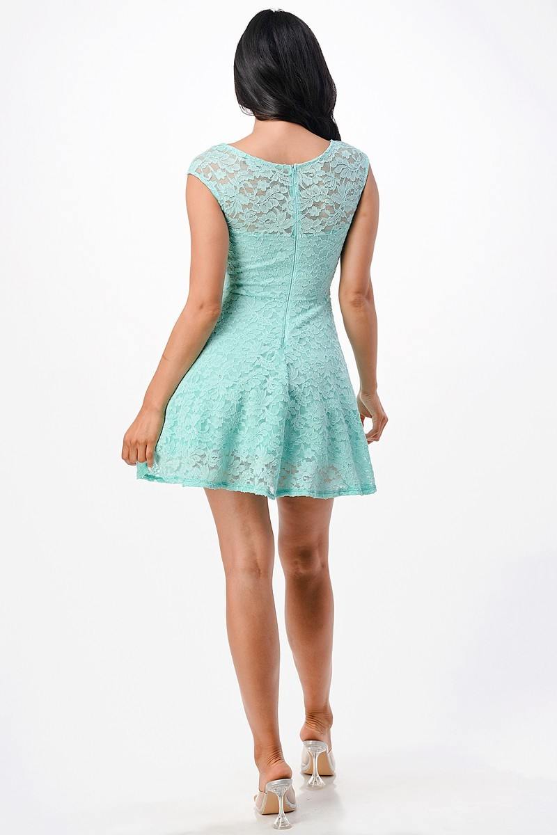 La Scala 25943 Lace Mint Short Dress Skater A-Line Sleeveless