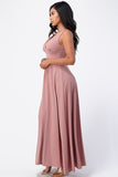 La Scala 25953 Full Length Tricot A-Line Rose Dress Deep V-Neck Empire Waist